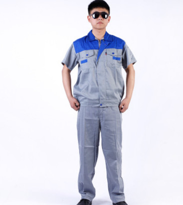 厂家直销夏季拼肩短袖劳保工作服男女款短袖制服车间工作服套装图2