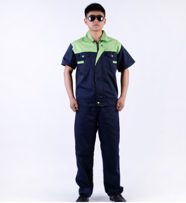 厂家直销夏季拼肩短袖劳保工作服男女款短袖制服车间工作服套装图3