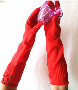 厂家直销大田红玫瑰乳胶手套加长家用手套抗磨耐油防水乳胶手套