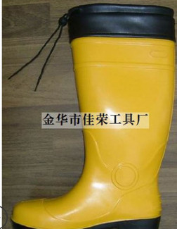 金华爱博供应批发全新PVC安全防滑雨鞋 709黄高帮黑底安全雨鞋