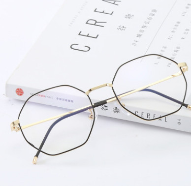 新款多边形网红平光眼镜框热销复古眼镜架细框加蓝膜平光镜909