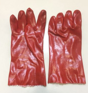 厂家直销红色PVC 手套防微生物耐酸碱加强硫化手套35 30CM