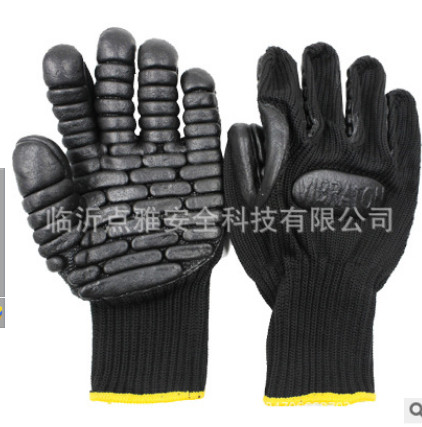 防震手套黑色机械加工建筑制造业除草机电锯电钻掌部防震手套批发图3