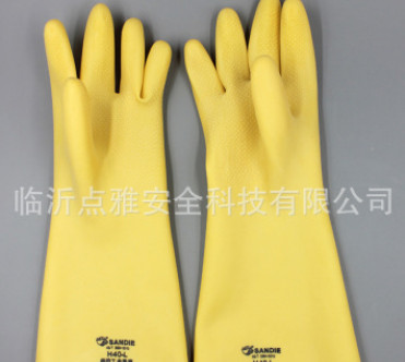 三碟耐酸碱工业防护手套31-60cm橡胶白乳胶化工劳保加长加厚手套图2