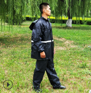 男式黑色分体雨衣 双层反光分体式雨衣雨裤套装 成人工地男士雨衣图2