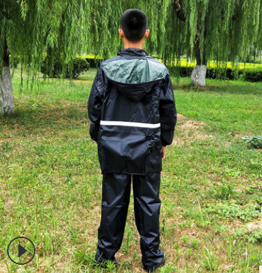 男式黑色分体雨衣 双层反光分体式雨衣雨裤套装 成人工地男士雨衣图3