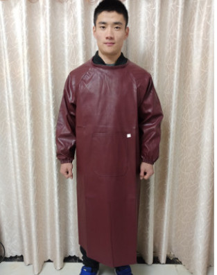 批发防水防油皮革罩衣长袖围裙加长pu反穿定制log成人罩衣工作服图3