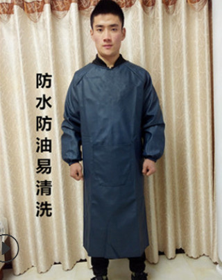 批发防水防油皮革罩衣长袖围裙加长pu反穿定制log成人罩衣工作服图2