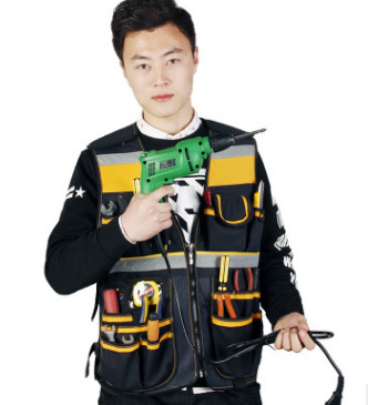 多功能工具包马甲优质帆布加厚背心工地电工维修劳保工具马甲批发图2
