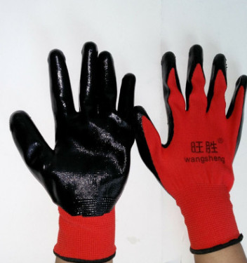 丁腈手套 十三针尼龙浸渍防护手套 工作手套 胜旺劳保手套批发图2