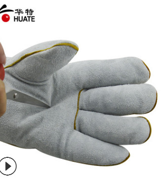 电焊手套 牛皮加长厚双层 耐磨隔热阻燃耐高温劳保焊接防护用品图3