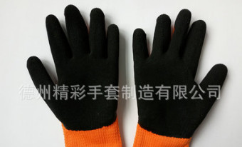 厂家生产7针涤纶毛圈乳胶发泡手套 耐酸碱挂胶手套图2