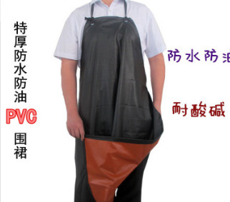 特厚防水防油耐酸碱PVC围裙 红黑牛筋皮围裙双面复合劳保围裙