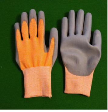 三级五级灰色PU荧光橙迪尼玛HPPE防切割手套 防滑耐磨3级防割手套