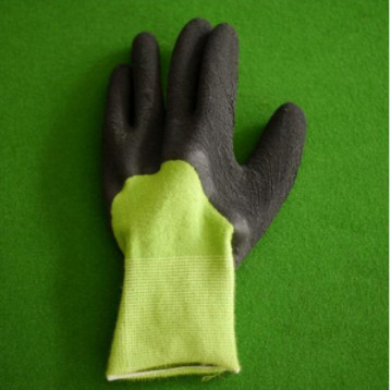 绿色玫红色竹纤维莱卡花园手套浸3/4乳胶起皱 环保透气舒适手套