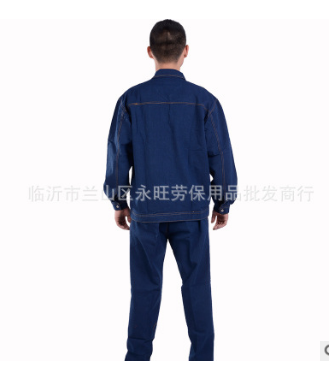 专业定做工作服 蓝色劳保服 蓝色拉链牛仔劳保工作服 套装劳保服图2