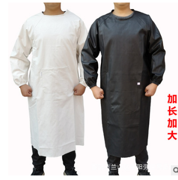 防水防油皮革罩衣深色加大男女成人pu长袖围裙白色反穿衣印字logo图3