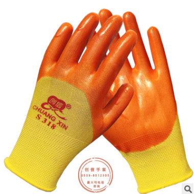 厂家直销挂胶耐磨耐油酸碱防护手套创信S318PVC手套浸胶劳保手套图3