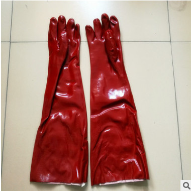 60cm 棉毛布里衬砖红色PVC耐磨防滑防水劳保手套