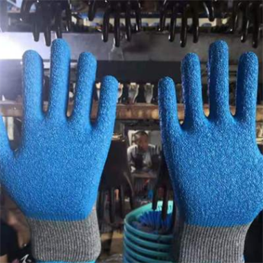 厂家直销十针乳胶皱纹手套耐油防滑灰纱蓝浸胶手套 劳保手套批发