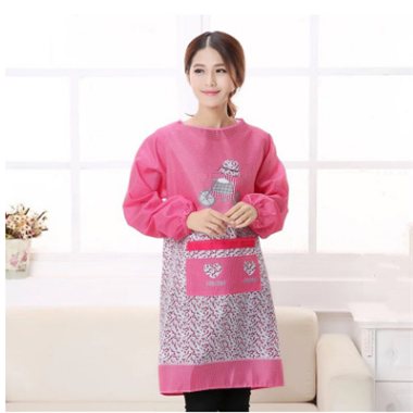 新韩版简约卡通罩衣长袖围裙防污围裙成人罩衣自行车厨房防尘罩衣
