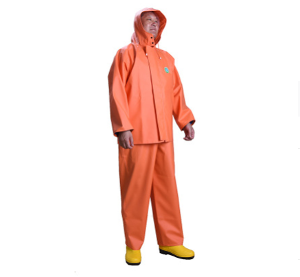 劳保服橘红色加厚pvc大帽檐户外雨衣套装成人橡胶矿山雨衣坑道服