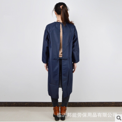 定制纯色广告防水罩衣 成人反穿衣防雨防污 有袖围裙印字加肥加大图2
