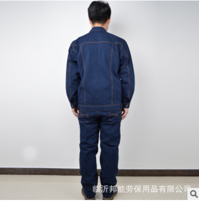 现货批发 长袖加厚牛仔劳保工作服套装 电焊焊工汽修工装防护服图3