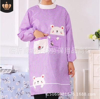 定位小熊桃皮绒罩衣一体式长袖家居围裙反穿工作服可定制广告印字图2