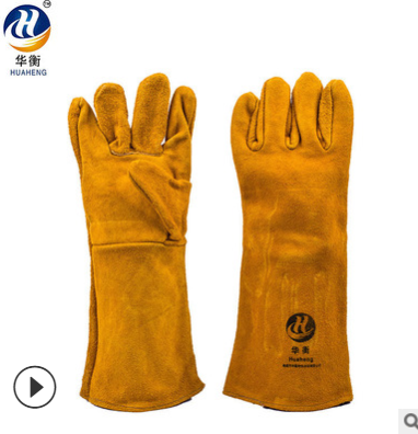 厂家直销 黄色电焊手套 耐高温隔热双层里衬电焊手套