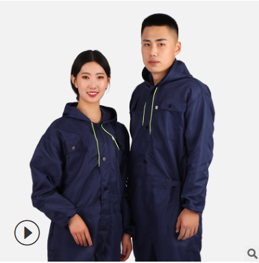 自产自销厚款带帽连体服仓储搬运连体工作服喷漆服春秋带帽劳保服图3