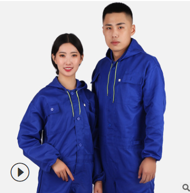 自产自销厚款带帽连体服仓储搬运连体工作服喷漆服春秋带帽劳保服图2