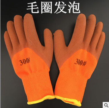 冬季加棉劳保手套挂胶拉绒毛圈手套厂家直销加绒发泡手套冷库保暖图3