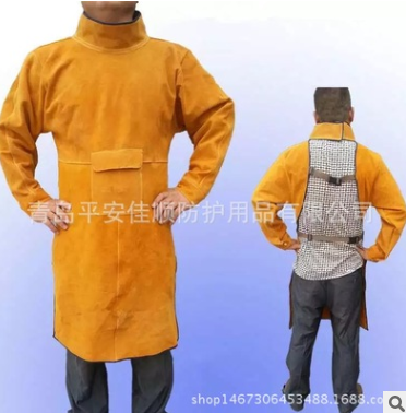 加工定制焊工防护服 加长款长袖低领反穿 牛皮工作服 劳保电焊服图2