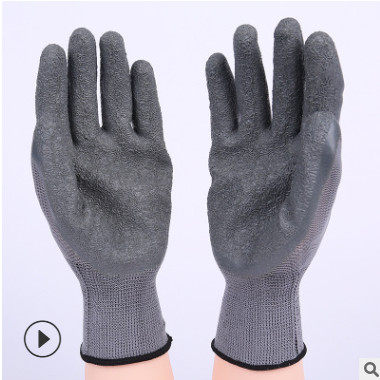 厂家直销N389尼龙双色乳胶皱纹耐磨防滑手套 浸胶防护劳保手套