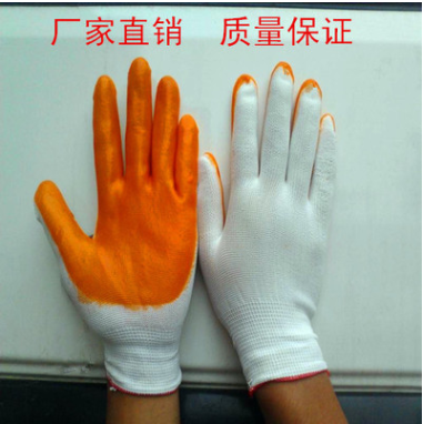 pvc手套半挂全挂PVC耐油浸胶防护手套线手套黄胶挂胶手套劳保手套图2