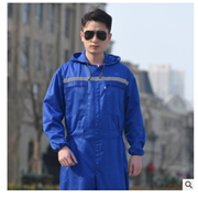 一件代发带帽拉链反光条连体工作服防污防尘服大码男汽修工程喷漆图2