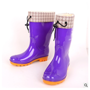 中美牌雨鞋女式中筒加棉皮口雨鞋 防滑耐磨平跟防滑加厚雨靴