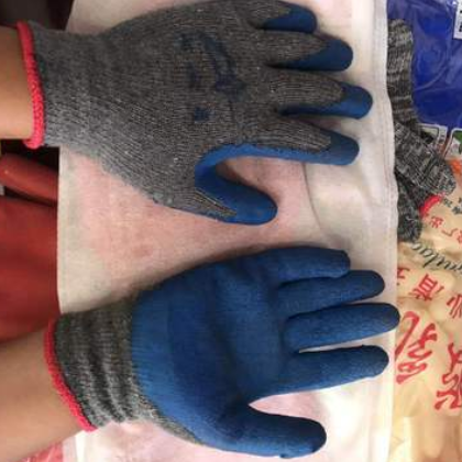 厂家直销批发 七女星浸胶建筑工业防滑耐磨灰纱蓝劳保手套