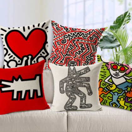 凯斯哈林Keith Haring名画现代创意简约北欧棉麻沙发靠垫抱枕靠枕