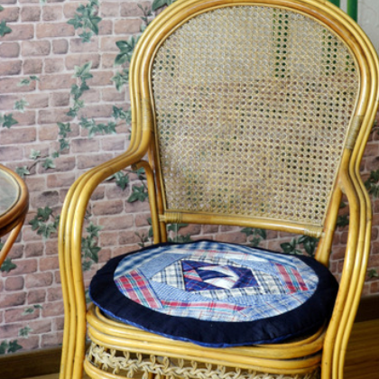 中国风圆坐垫/餐桌椅垫/办公室加厚棉垫子（含芯）-手织布拼布