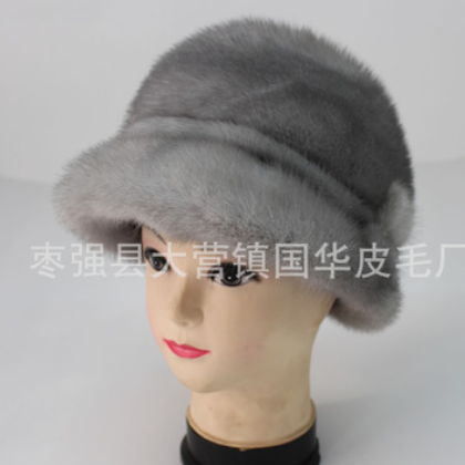 女款秋冬季礼帽水貂帽子复古圆顶礼帽女可爱太阳帽皮草帽子图2