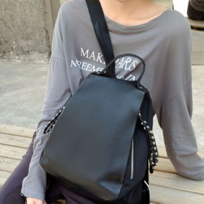 2019上新女款防水牛津布双肩背包时尚韩版头层牛皮大容量休闲背包图3