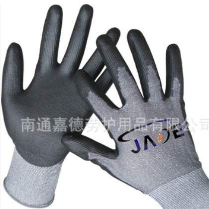 PU手套 13针尼龙内里灰色优质耐磨PU浸胶手套 厂家直销