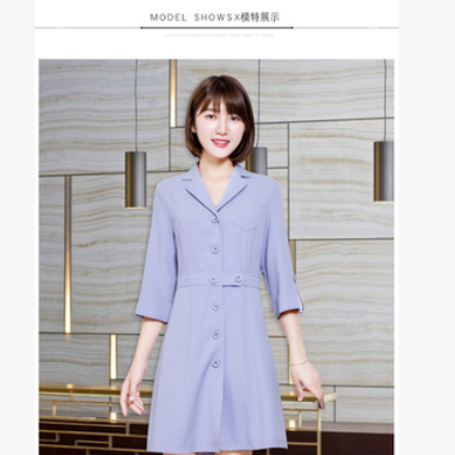 秋冬新款美容师工作服外套长袖开衫连衣裙月子中心护士服女图3