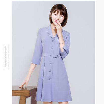 秋冬新款美容师工作服外套长袖开衫连衣裙月子中心护士服女图2