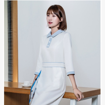 美容师工作服短袖套装大码修身弹力拼色护士服高端月子中心服装图2