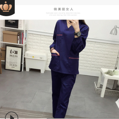 韩版洗手衣涤棉手术衣口腔医生分体套装牙科工作服刷手服美容服图2