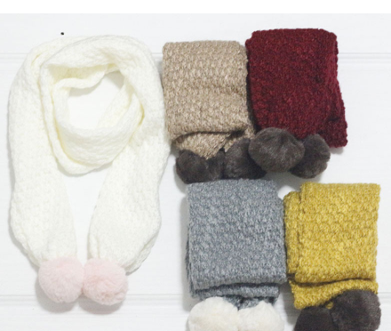儿童精品围巾 cocoinkids品牌 五色兔毛球款围巾