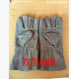 厂家直销 双层长皮电焊手套 防切割手套 耐高温皮手套劳保手套图2